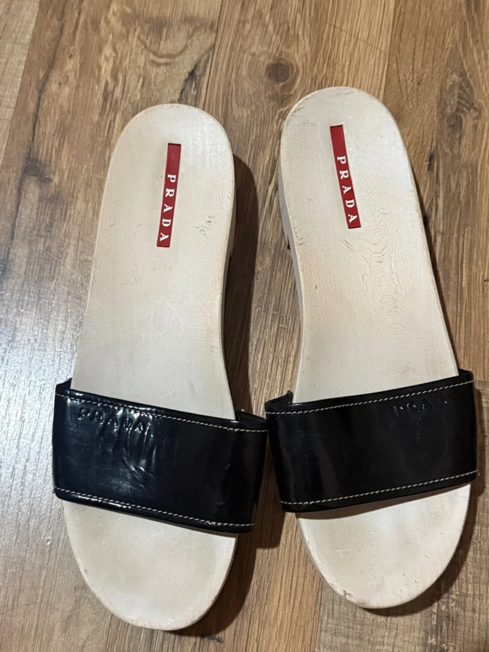 Prada Black and White Slide Mules - Picture 1 of 7